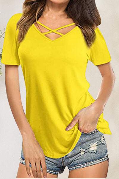 Crisscross Short Sleeve T-Shirt Canary Yellow Women's T-Shirts - Tophatter Daily Deals