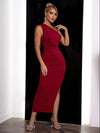 One-Shoulder Sleeveless Split Dress Wine Cocktail Dresses - Tophatter Daily Deals