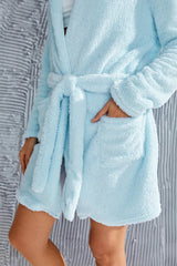 Fuzzy Tied Pocketed Hooded Lounge Nightgown Sleep Dresses - Tophatter Daily Deals