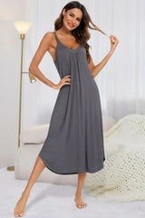 V-Neck Midi Lounge Dress Charcoal Sleep Dresses - Tophatter Daily Deals