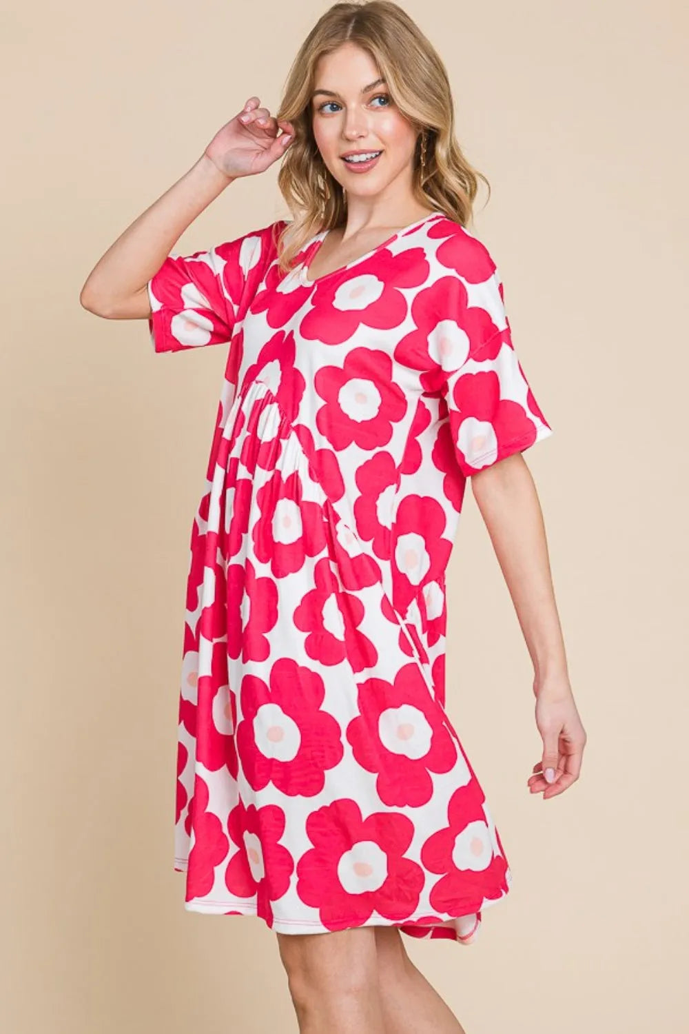 BOMBOM Flower Print Ruched Dress Casual Dresses - Tophatter Daily Deals