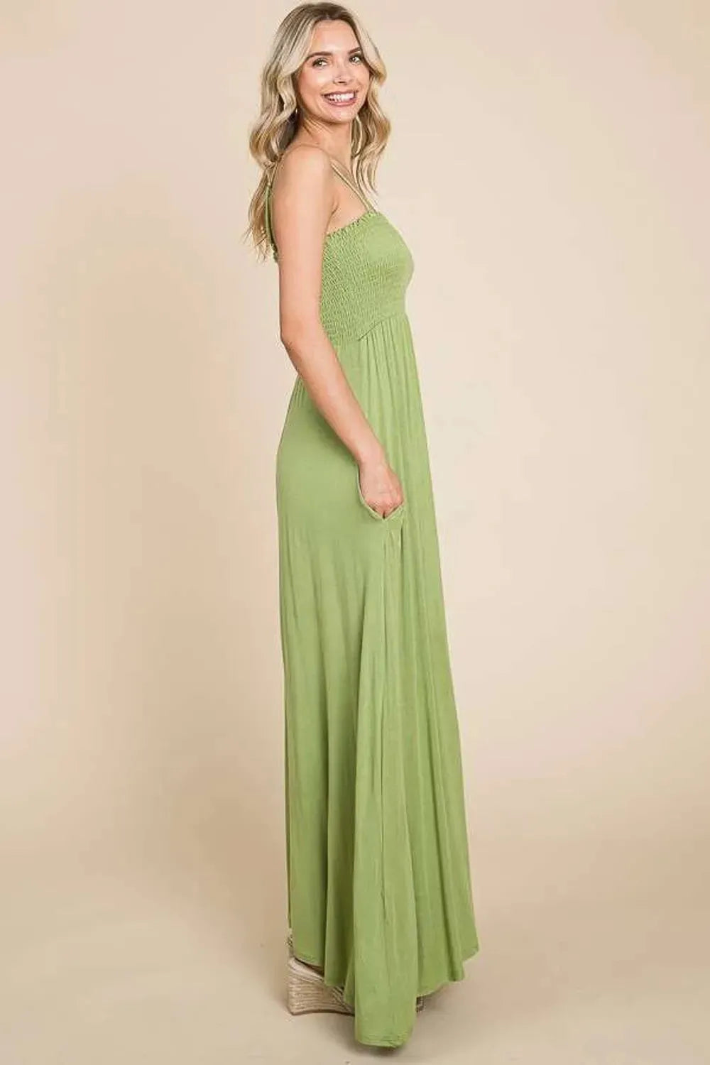 Culture Code Full Size Smocked Cami Maxi Dress with Pockets Casual Dresses - Tophatter Daily Deals
