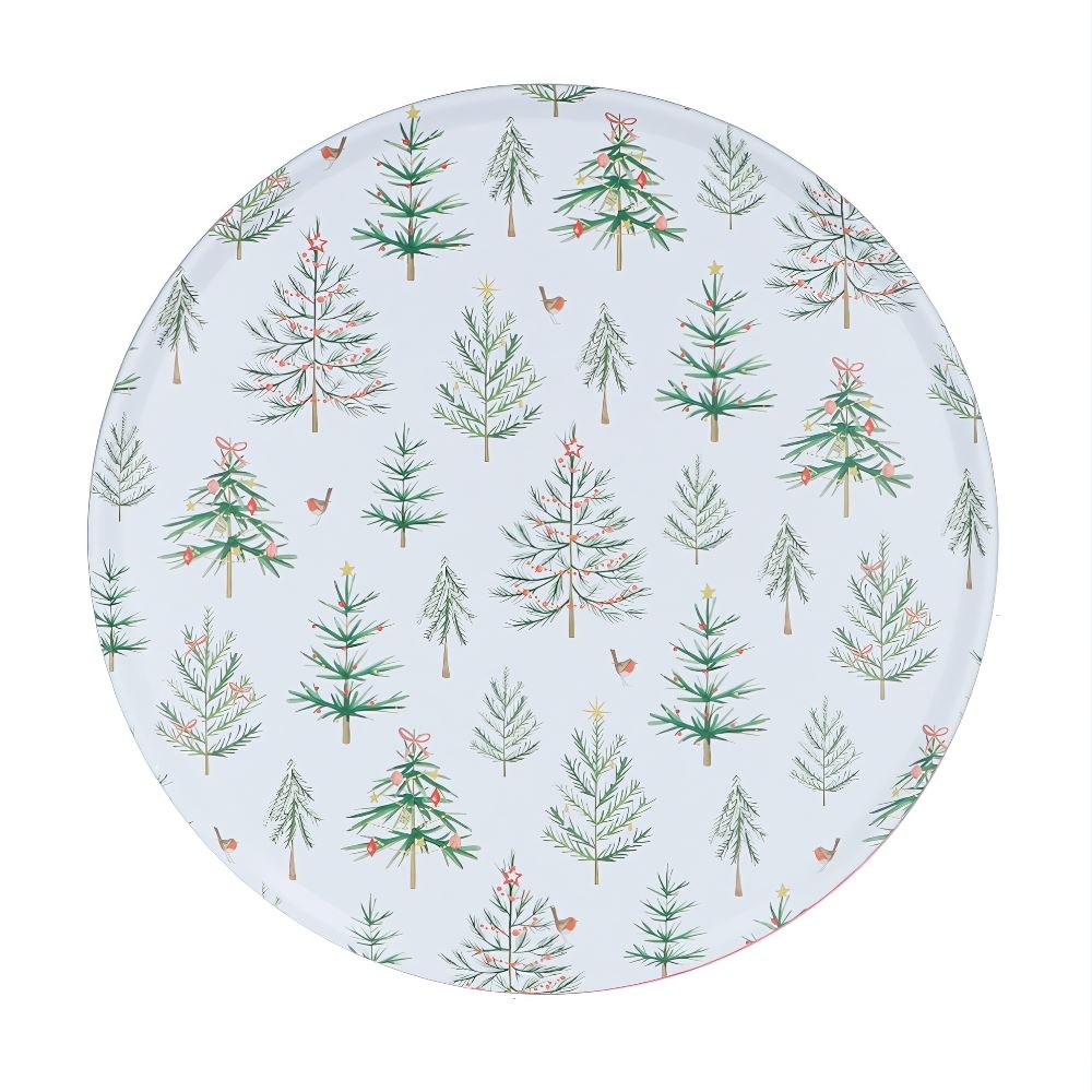 Christmas Trees Cake Tin | Round Metal Storage Tin for Seasonal Bakes 24 x 12cm Tin - Tophatter Daily Deals