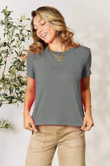 Basic Bae Full Size Round Neck Short Sleeve T-Shirt Heather Gray Women's T-Shirts - Tophatter Daily Deals