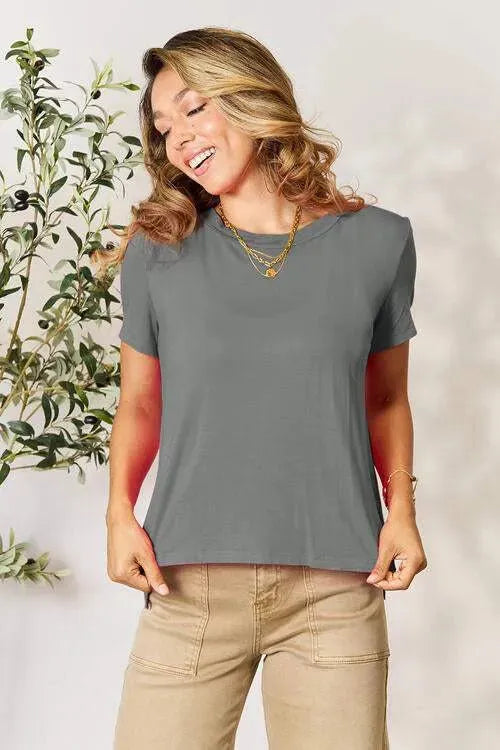 Basic Bae Full Size Round Neck Short Sleeve T-Shirt Heather Gray Women's T-Shirts - Tophatter Daily Deals