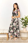 Double Take Floral Flutter Sleeve Tie-Waist Split Dress Casual Dresses - Tophatter Daily Deals