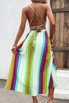 Multicolored Stripe Crisscross Backless Dress Casual Dresses - Tophatter Daily Deals