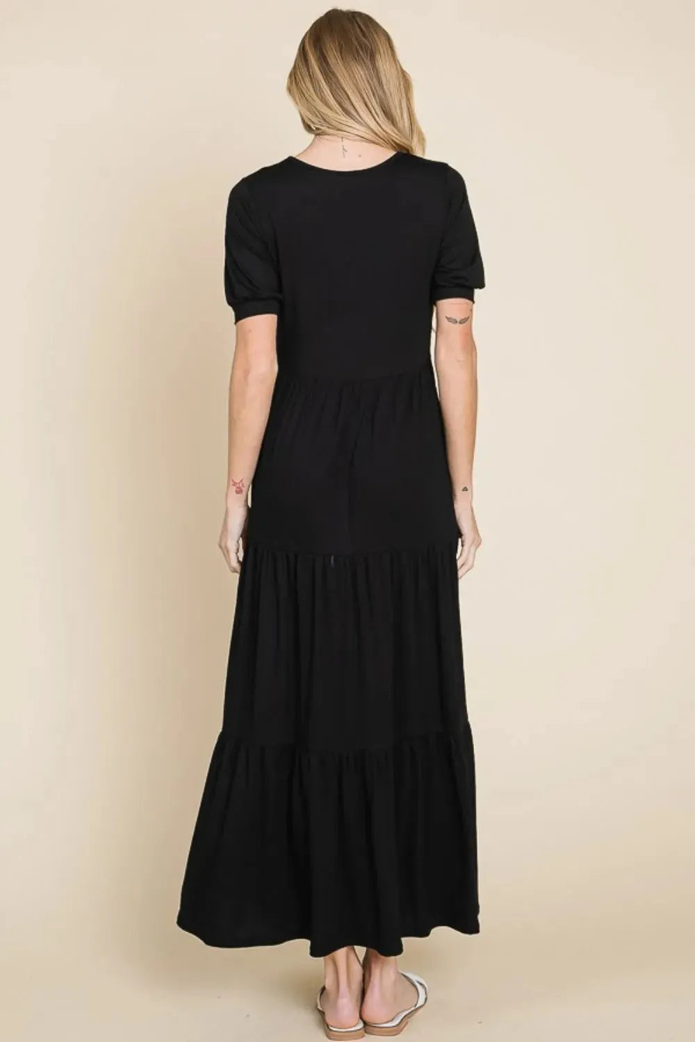 BOMBOM Short Sleeve Tiered Maxi Dress Casual Dresses - Tophatter Daily Deals