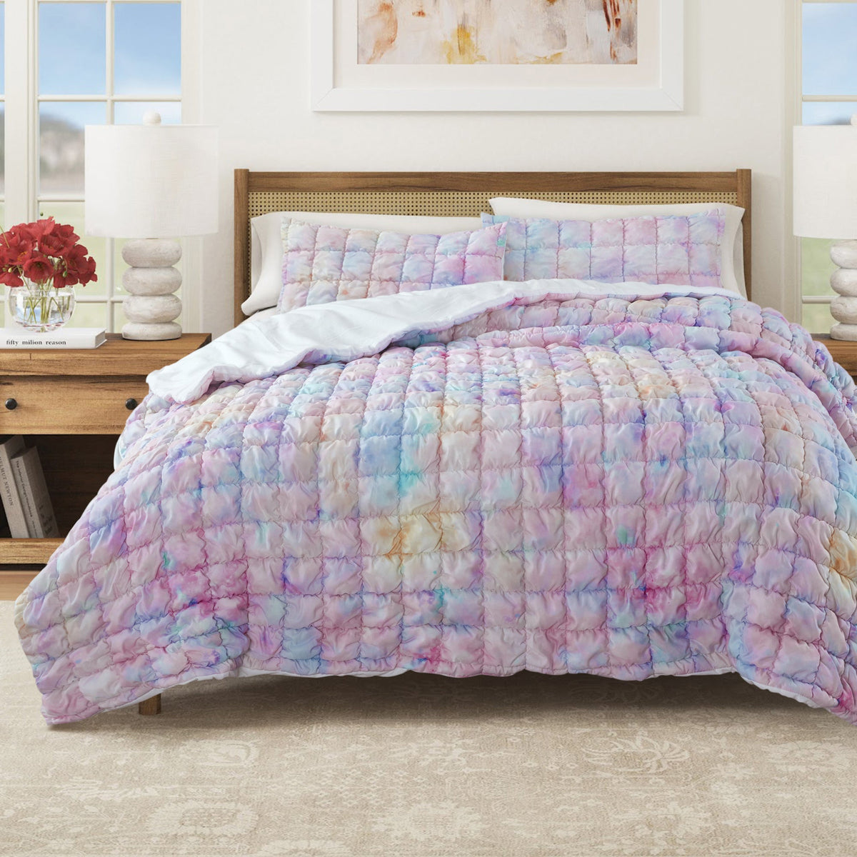 Puff Marshmallow Texture Quilt Set - Marshmallow Collection Tie Dye Bedding - Tophatter Daily Deals