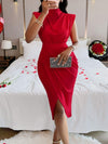 Cutout Slit Mock Neck Sleeveless Dress Scarlet Cocktail Dresses - Tophatter Daily Deals