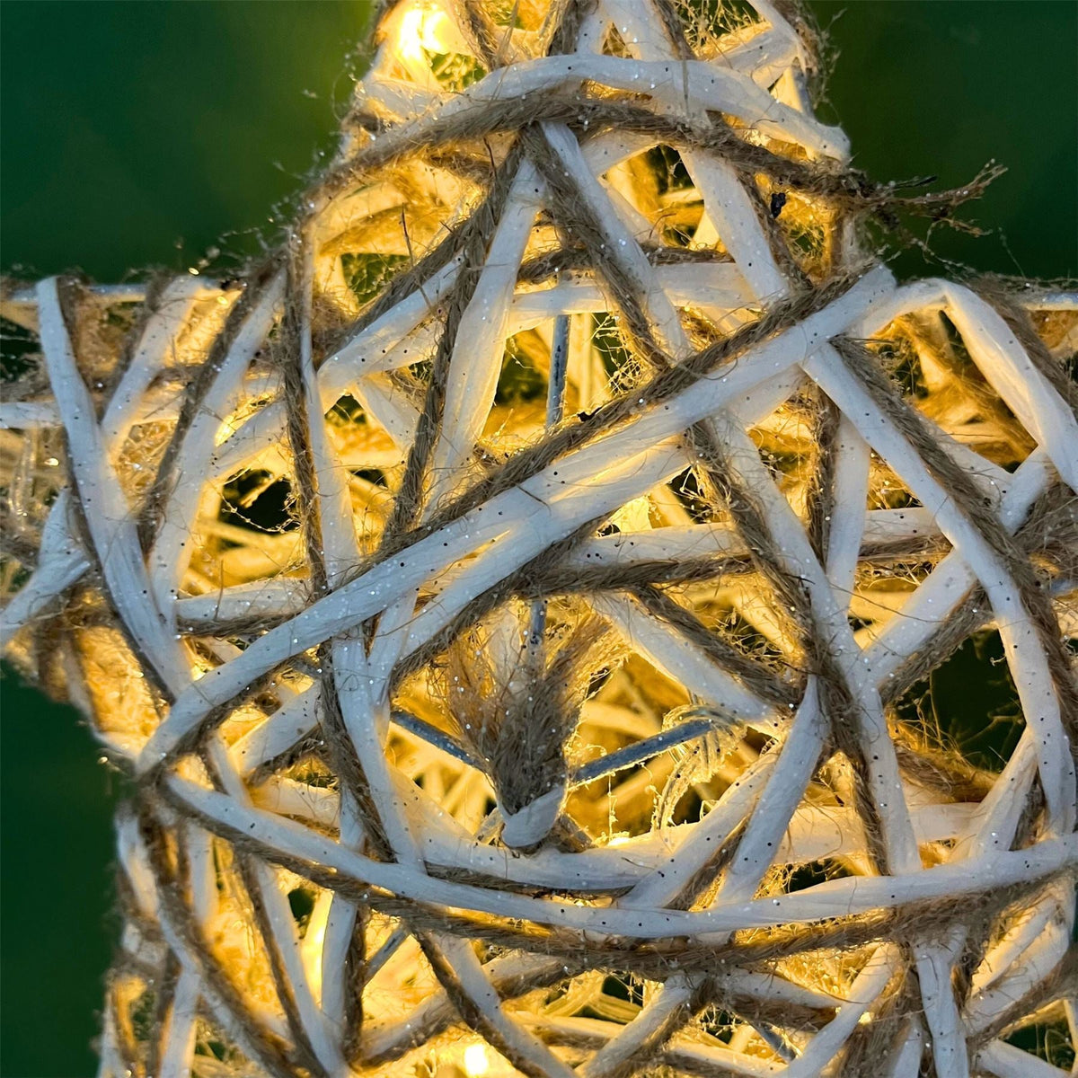 Illuminated Jute Star with Glitter | Warm White LED Christmas Window Light 30cm Ornament - Tophatter Daily Deals