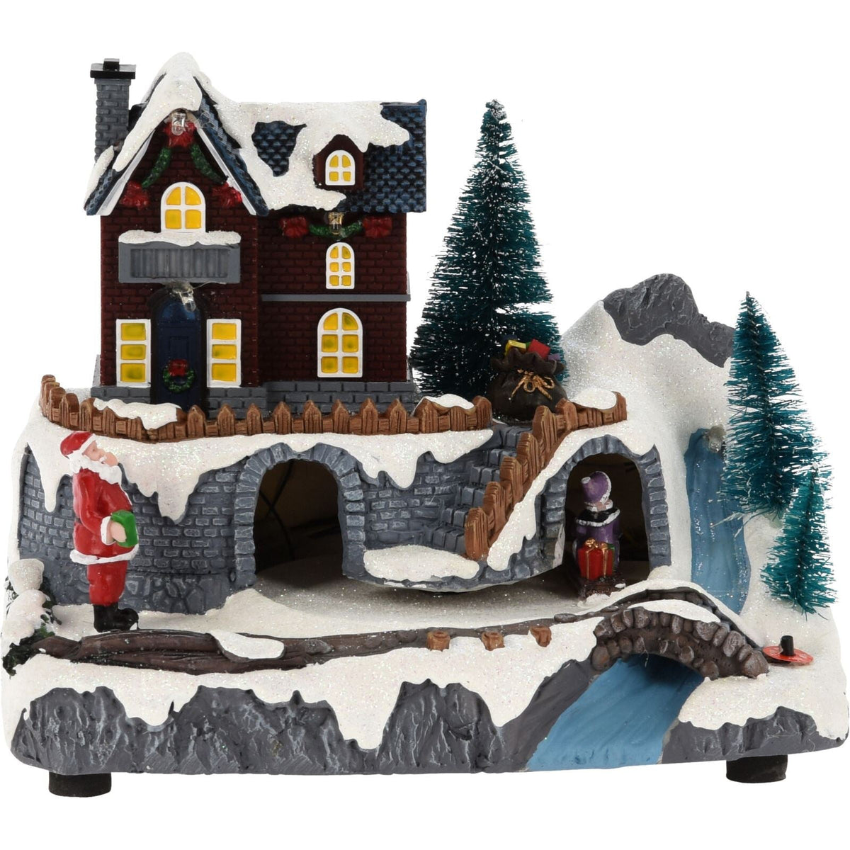 Traditional Christmas Village Scene | LED Light-Up Ornament with Movement - 20cm Ornament - Tophatter Daily Deals