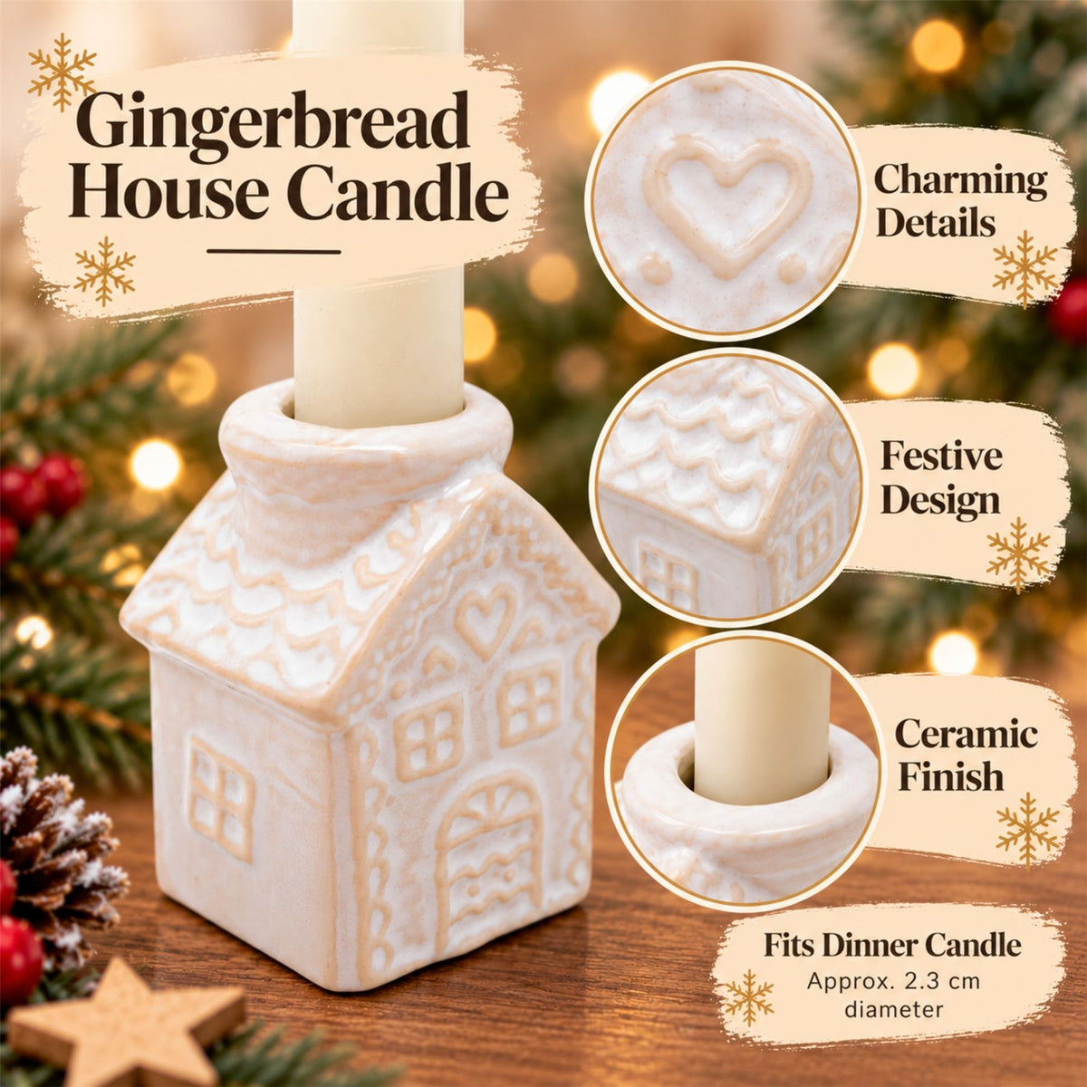 Gingerbread House Christmas Ceramic Candle Holder, Gisela Graham 7cm Candle Holder - Tophatter Daily Deals