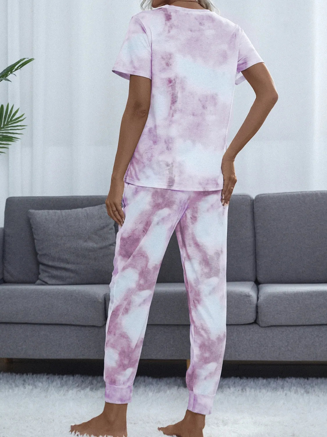 Tie-Dye Round Neck Top and Pants Lounge Set Loungewear Sets - Tophatter Daily Deals