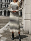 Striped Round Neck Long Sleeve Dress Tan Casual Dresses - Tophatter Daily Deals