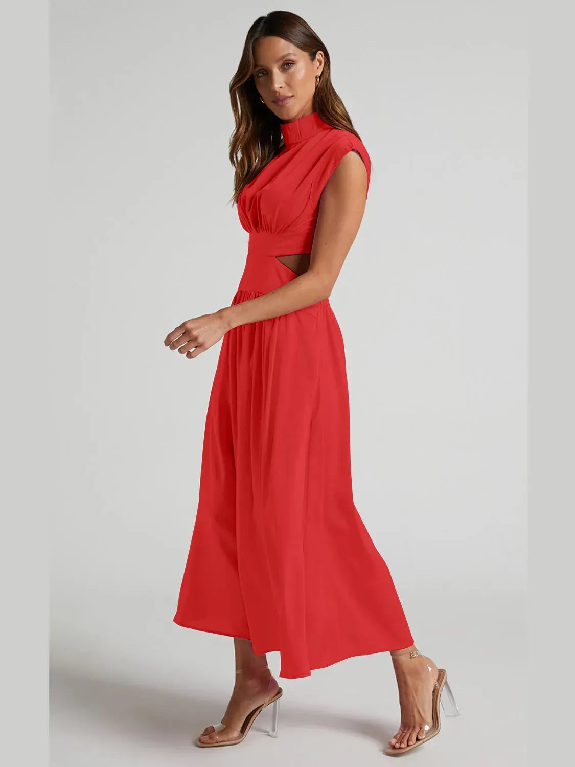 Cutout Mock Neck Sleeveless Ruched Dress Cocktail Dresses - Tophatter Daily Deals