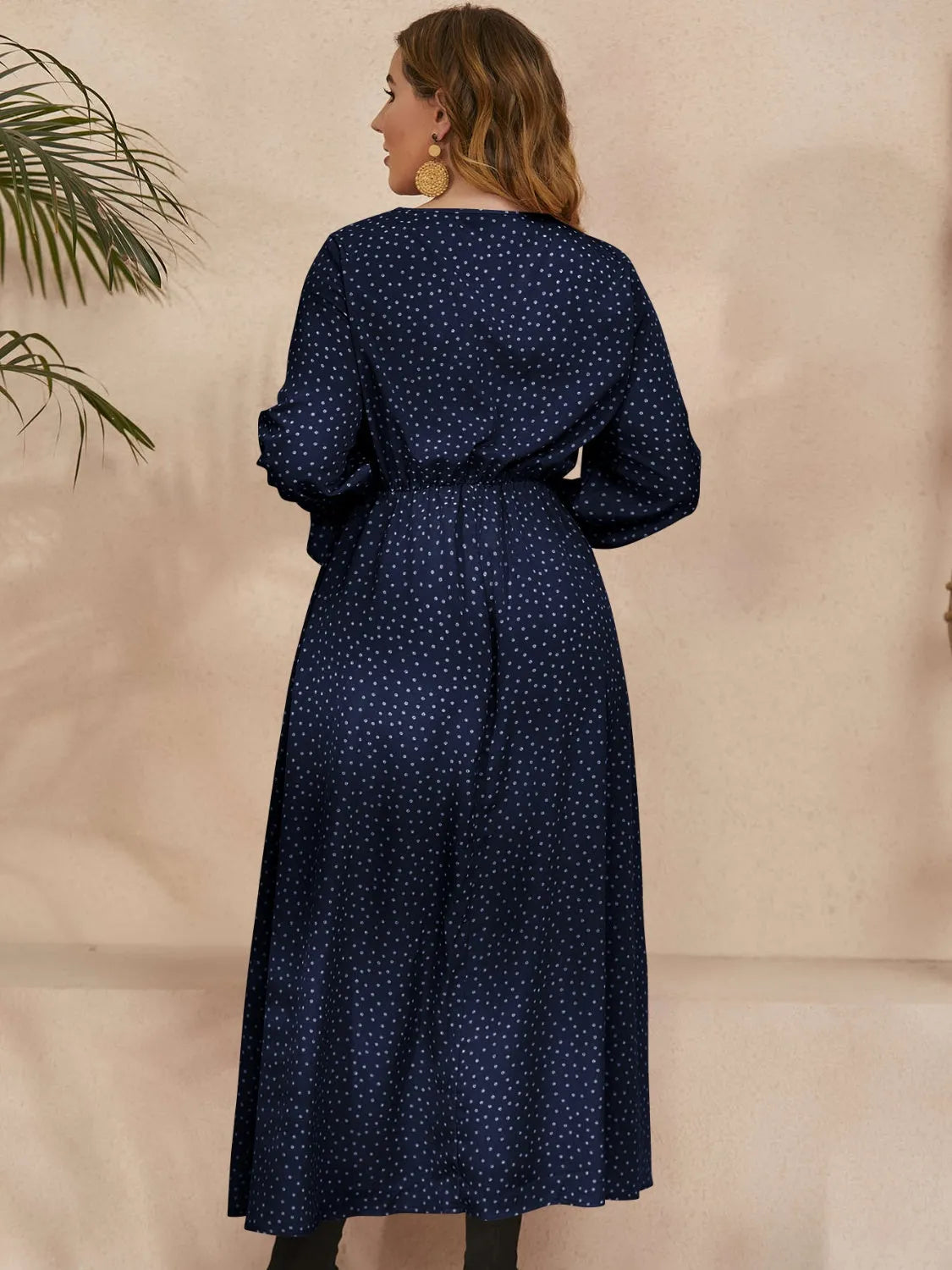 Plus Size Ruffled Polka Dot Long Sleeve Midi Dress Casual Dresses - Tophatter Daily Deals