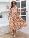 Plus Size Printed Tie Neck Half Sleeve Midi Dress Casual Dresses - Tophatter Daily Deals