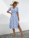 Slit Printed V-Neck Short Sleeve Dress Casual Dresses - Tophatter Daily Deals