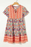 Printed Tie Neck Short Sleeve Dress Pumpkin Casual Dresses - Tophatter Daily Deals