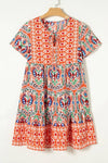 Printed Tie Neck Short Sleeve Dress Pumpkin S Casual Dresses - Tophatter Daily Deals