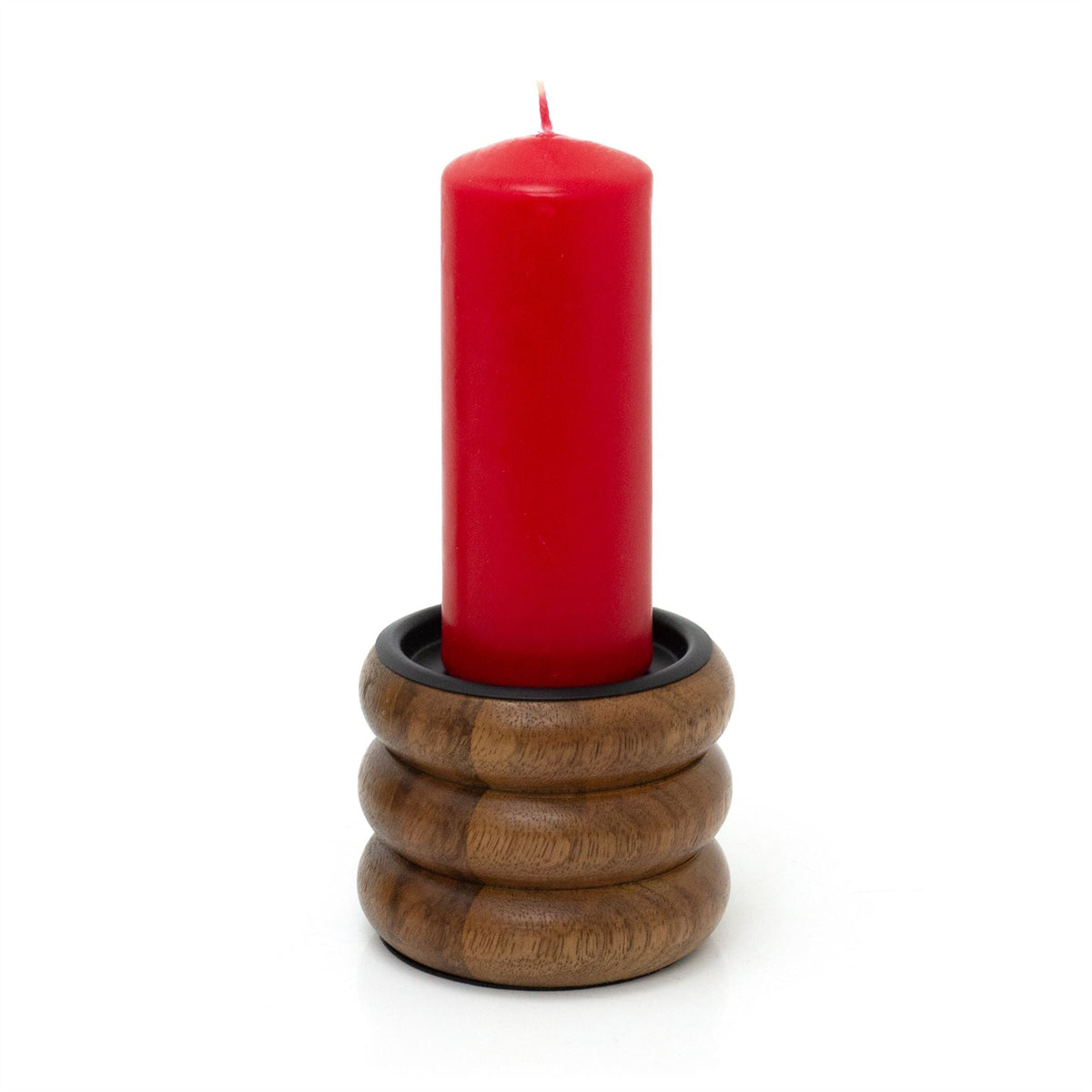 Walnut Pillar Candle Holder | Wooden Candlestick for Pillar Candles - 8cm Candle Holder - Tophatter Daily Deals