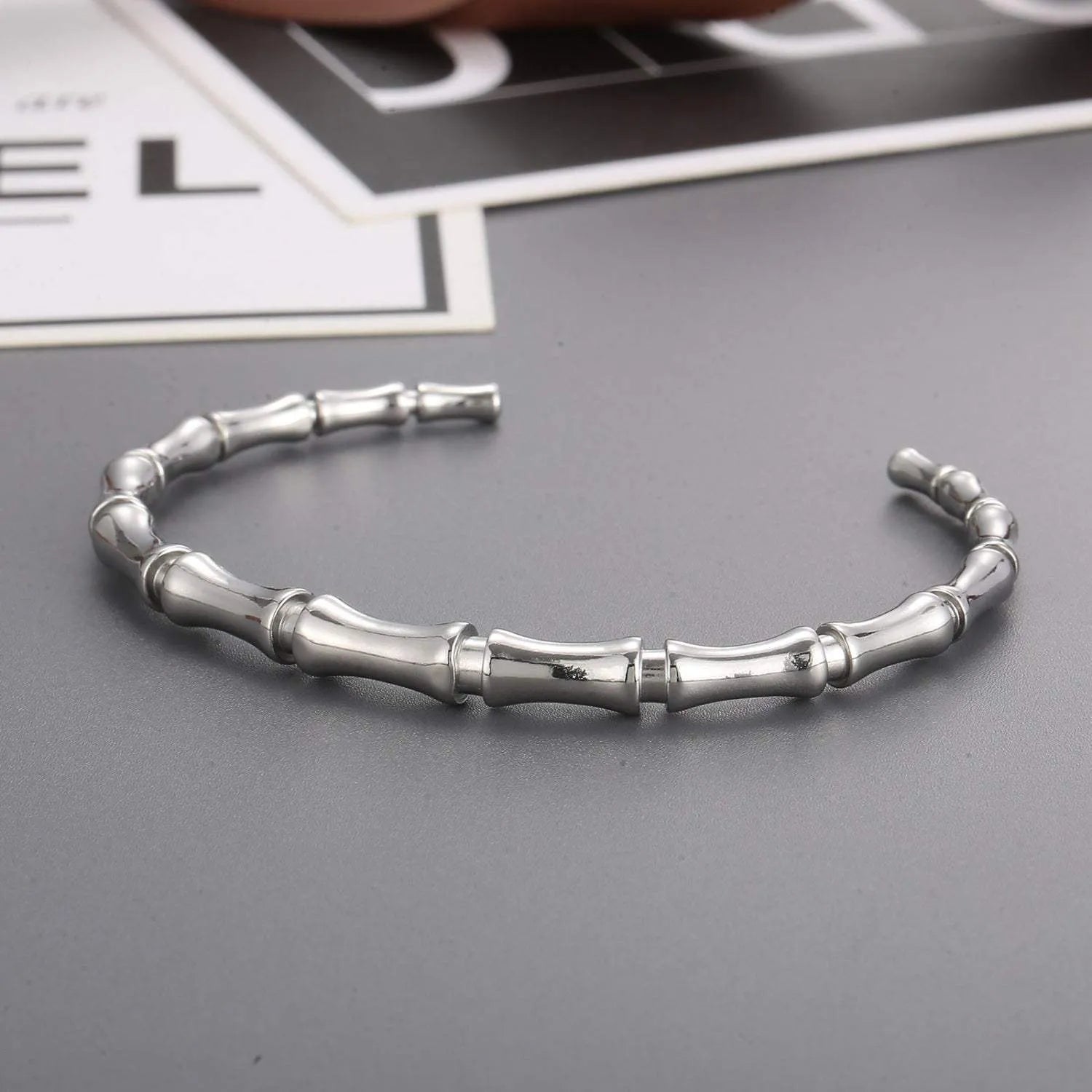 Stainless Steel Bamboo Shape Bracelet Silver One Size Bracelets - Tophatter Daily Deals