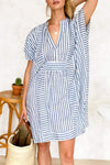 Striped Notched Short Sleeve Mini Dress Casual Dresses - Tophatter Daily Deals