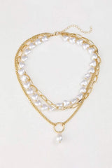 Three-Layered Pearl Necklace Gold One Size Necklaces - Tophatter Daily Deals