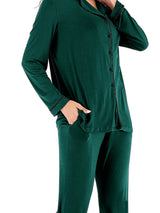 Collared Neck Long Sleeve Loungewear Set with Pockets Loungewear Sets - Tophatter Daily Deals