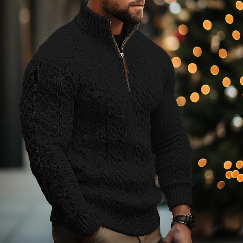 Warm Cozy Men’s Half Zip Sweater - Cable Knit, For Winter Black 3D Changing Face Moving Picture Frame - Tophatter Daily Deals