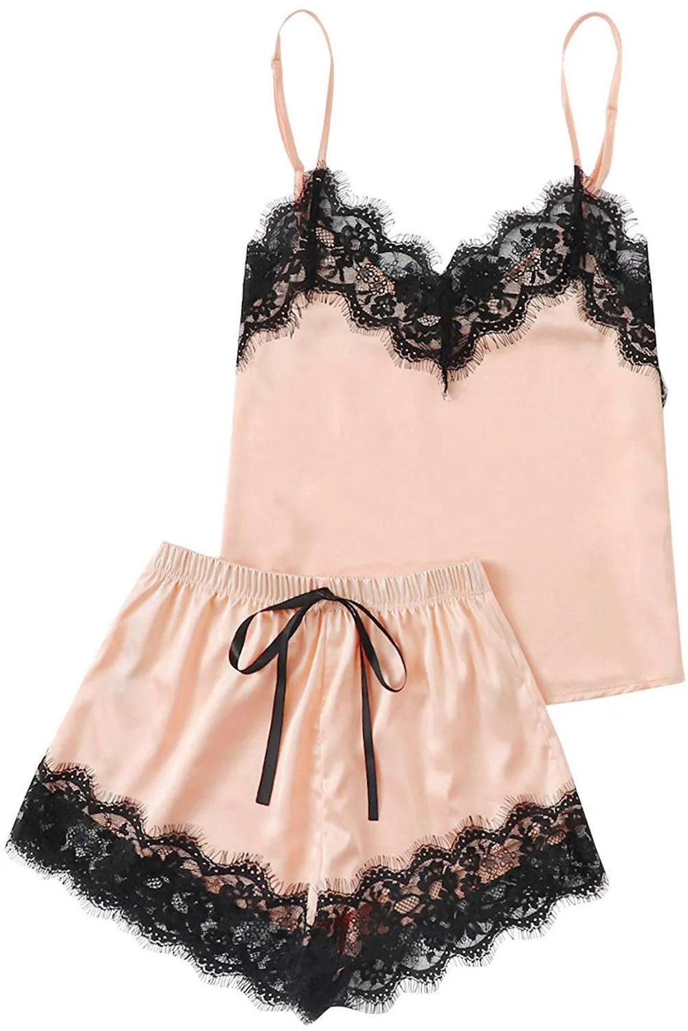 Lace Detail Spaghetti Strap Top and Shorts Lounge Set Loungewear Sets - Tophatter Daily Deals