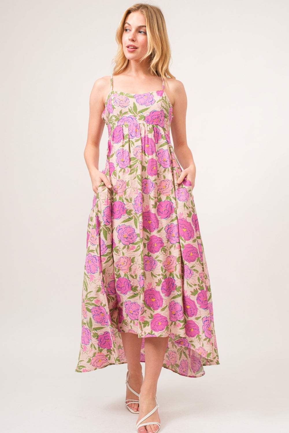 And The Why Floral High-Low Hem Cami Dress Pink Casual Dresses - Tophatter Daily Deals