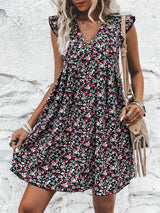Printed V-Neck Cap Sleeve Mini Dress Casual Dresses - Tophatter Daily Deals