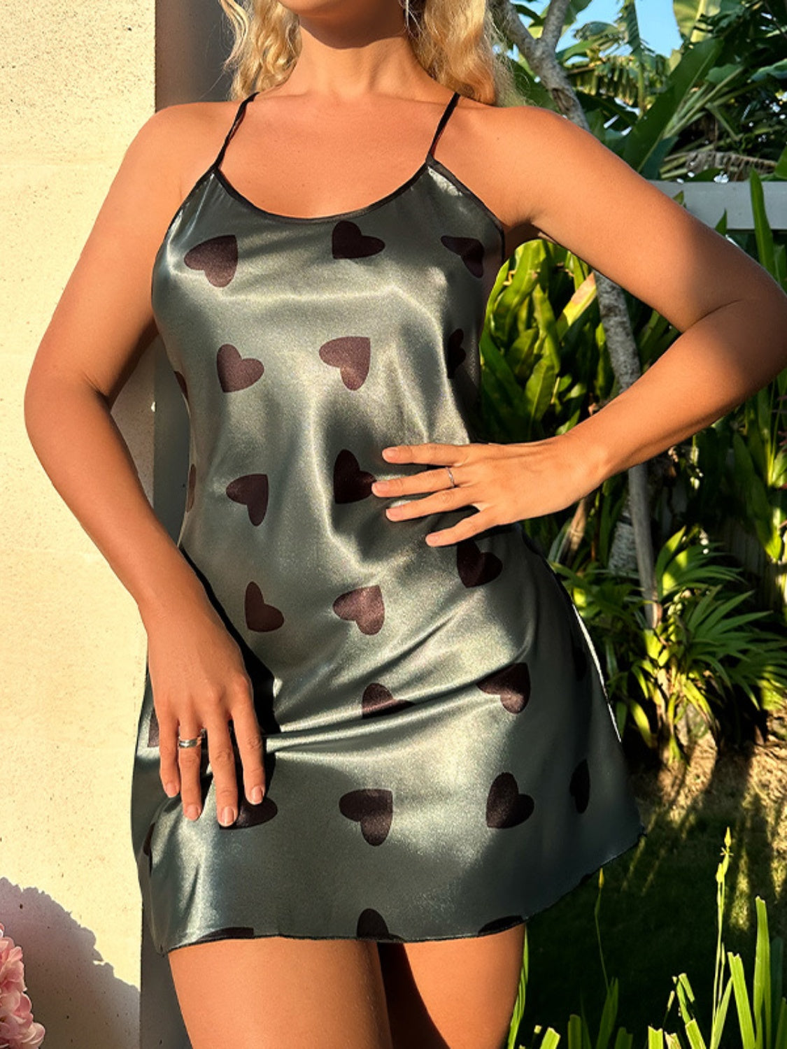 Heart Print Contrast Cami Lounge Dress - Tophatter Deals and Online Shopping - Electronics, Jewelry, Beauty, Health, Gadgets, Fashion - Tophatter's Discounts & Offers - tophatters - tophatters.co