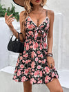 Tied Rose Print Spaghetti Strap Dress Black Casual Dresses - Tophatter Daily Deals