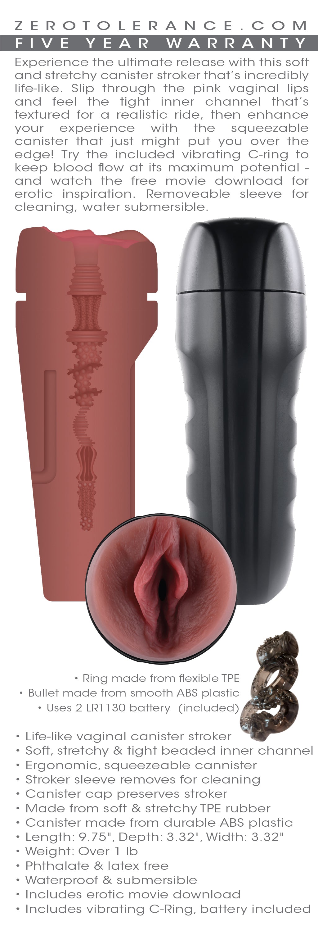 Zero Tolerance Grip It Dark – Soft Stretchy Canister Stroker > Sex Toys For Men > Masturbators Cup - Tophatter Daily Deals