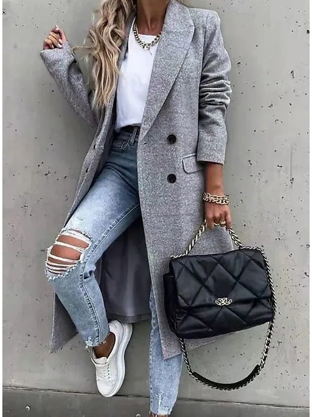 Insulating Women’s Midcoat - Double Breasted, Wool Gray 3D Changing Face Moving Picture Frame - Tophatter Daily Deals