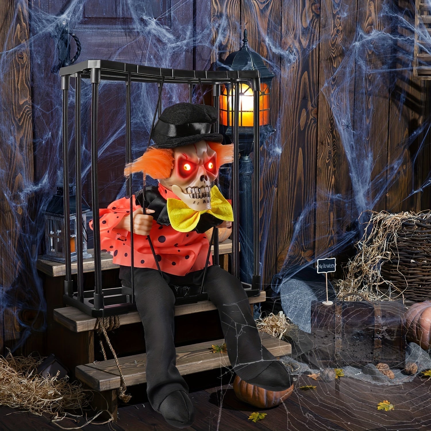 Halloween Screaming Clown Cage Decoration with Lights Halloween - Tophatter Daily Deals