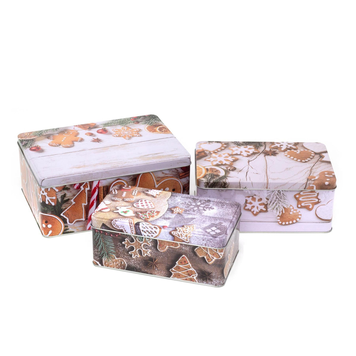 Set of 3 Gingerbread Christmas Storage Tins | Festive Rectangle Nesting Tins Tin - Tophatter Daily Deals