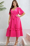 Belted Frill Trim Flutter Sleeve Dress Casual Dresses - Tophatter Daily Deals