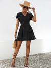 Ruffled Smocked V-Neck Tiered Dress Casual Dresses - Tophatter Daily Deals