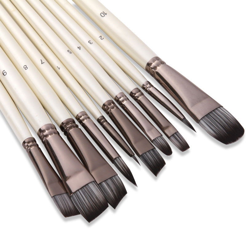 10 Pearl White Watercolor Brushes, Nylon Brushes 0 - Tophatter Daily Deals
