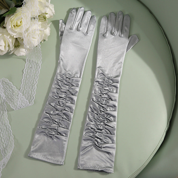 50cm Bridal Wedding Dress Satin Lengthened Gloves Grey 50cm 0 - Tophatter Daily Deals