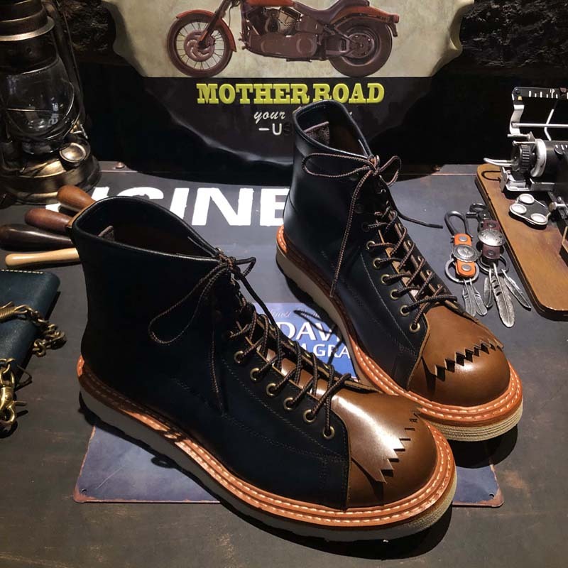 American Style Retro Leather Thick Sole Casual Boots Men's High Top 0 - Tophatter Daily Deals