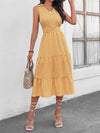 Striped Johnny Collar Sleeveless Midi Dress True Yellow Casual Dresses - Tophatter Daily Deals