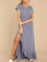 Slit Round Neck Short Sleeve Maxi Dress Casual Dresses - Tophatter Daily Deals