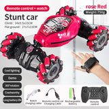 4WD RC Off Road Stunt Wheels Drift Car With Music Led Lights 2.4G Gesture Remote Control Spray 360 Rotating Climbing Car Toys Red 4 - Tophatter Daily Deals