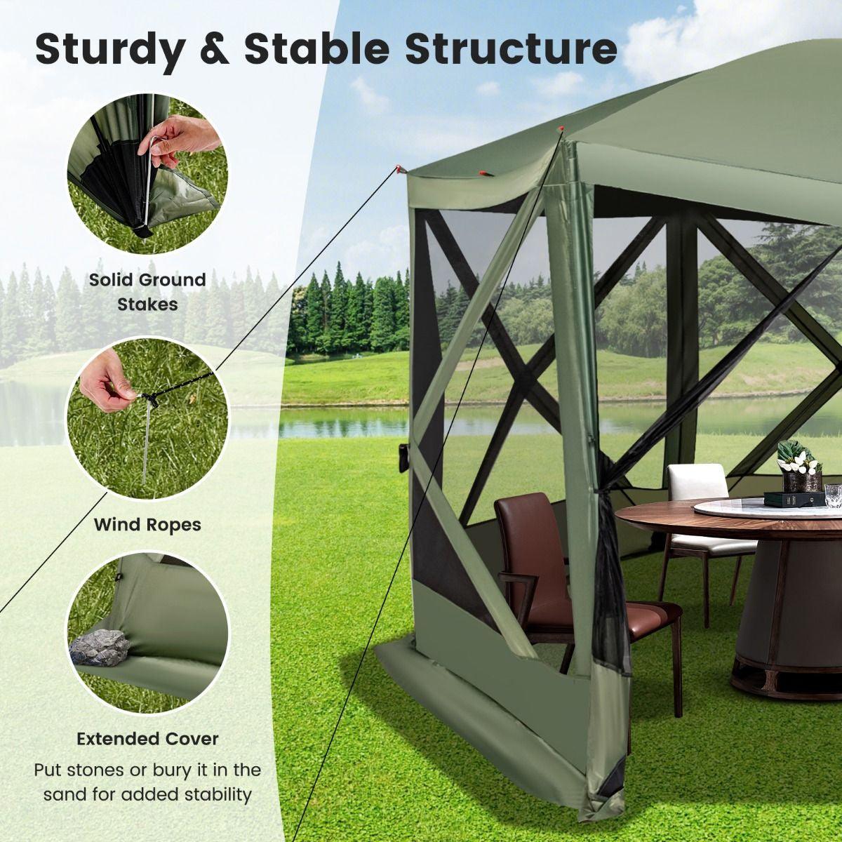 Family Camping Tent - 6-Sided Camping Gazebo Instant Setup Hub Tent with Portable Carrying Bag Camping Tent - Tophatter Daily Deals