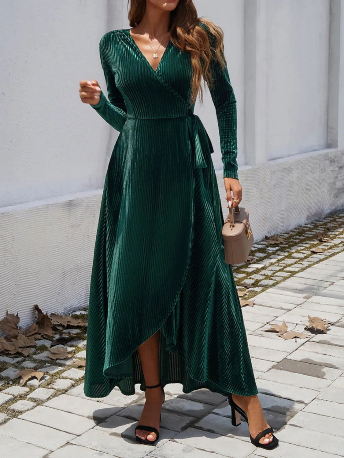 Devine Split Surplice Long Sleeve Midi Dress Casual Dresses - Tophatter Daily Deals